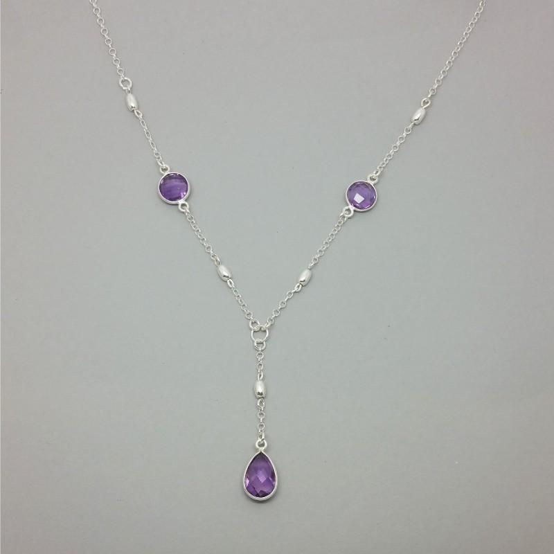 /amethyst, pearl, and silver lariat necklace